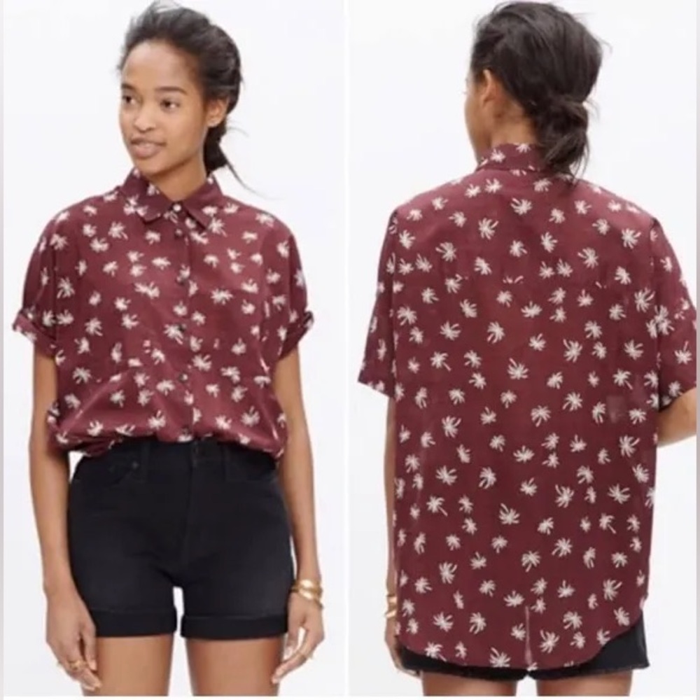 Madewell Courier Button-up Shirt in Palm Tree - red/maroon - size M